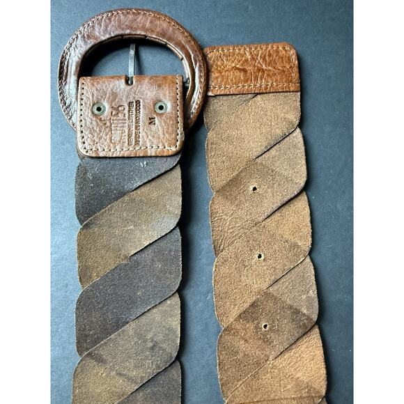 Motiff 56 Leather Braided Womens Belt Size M Woven Brown Handcrafted Morocco